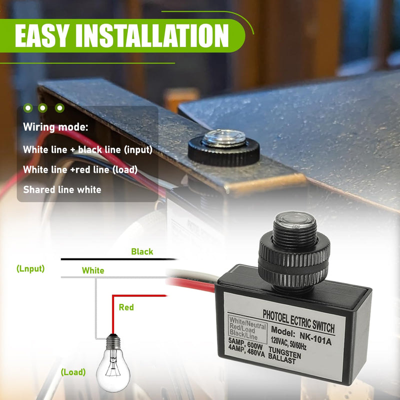 105V-130V AC Photocell Light Sensor Light Control Sensor Photoelectric Switch Dusk to Dawn Sensor with Automatic Illumination Detection Circuit for Outdoor Lighting Photoelectric Switch,2 Pack 2 Pack