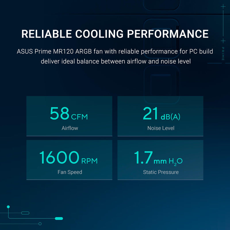 ASUS Prime MR120 ARGB Fan Black Triple Pack, 28mm Extra-Thick Frame, Quiet, high-Performance Cooling with PWM, 20 ARGB LEDs with Dual-Sided Frame Lighting, Aura Sync, 2 Year Warranty 3 Pack MR120 ARGB|Black