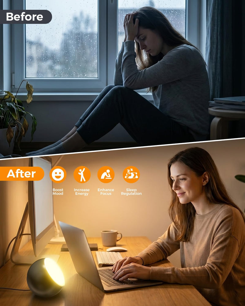 Wireless Light Therapy Lamp, 10000 Lux UV-Free Full-Spectrum Sun Lamp, 3 Color Temperatures, 5 Brightness, Timer, Rechargeable for Home Office Travel Black