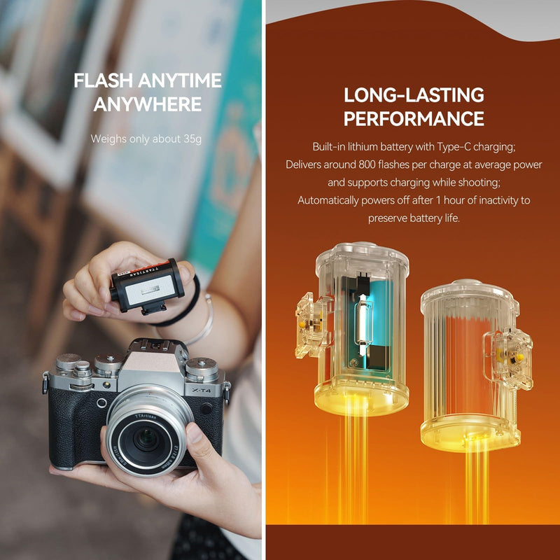 TTARTISAN M01 Mini Speedlite Camera Flash, GN12, 5600K ±200K, Built-in Battery, 4 Power Levels, Hot Shoe Fill Light for Canon, Fuji, Sony, Nikon, Leica, Pentax, Olympus