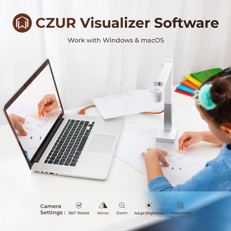 CZUR Fancy S Pro USB Document Camera for Teacher, 12MP 4K Webcam with Microphone and LED Light, Up to 60fps, Auto Focus, for Remote Teaching, Web Conference, for Mac and Windows, White