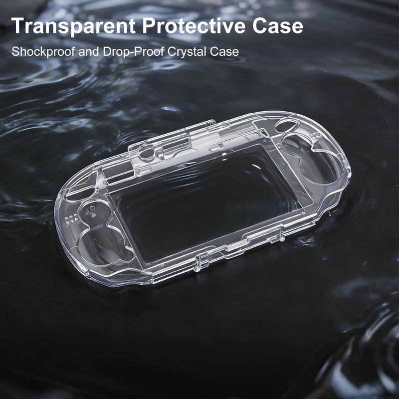 Clear Crystal Hard Shell Case Set for Vita 1000 PCH-1000 Game Console, Clear Protective Case with Tempered Glass Protective Films & Joystick Caps for Retro Game Enthusiasts