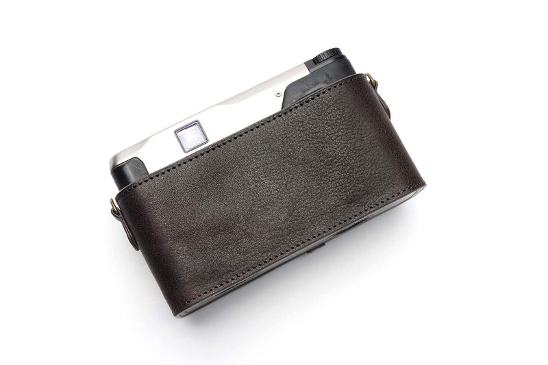 Contax TVS II Case, BolinUS Handmade Genuine Real Leather Half Camera Case Bag Cover for Contax TVS II Camera with Hand Strap (Coffee) Coffee