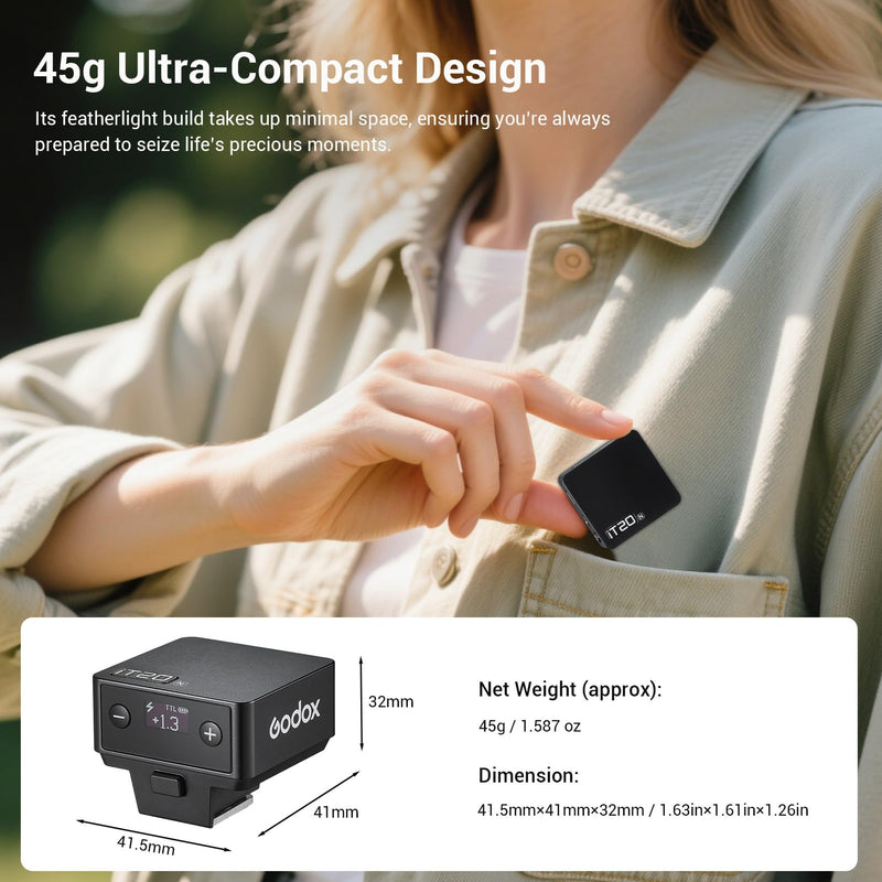 Godox iT20-N Ultra-Compact Camera Flash - Upgraded from iM20 with TTL Function & Magnetic Accessories, 45g Lightweight, 700+ Flashes, 1.5s Recycling, USB-C Charging, Compatible with Nikon Cameras Godox IT20-N