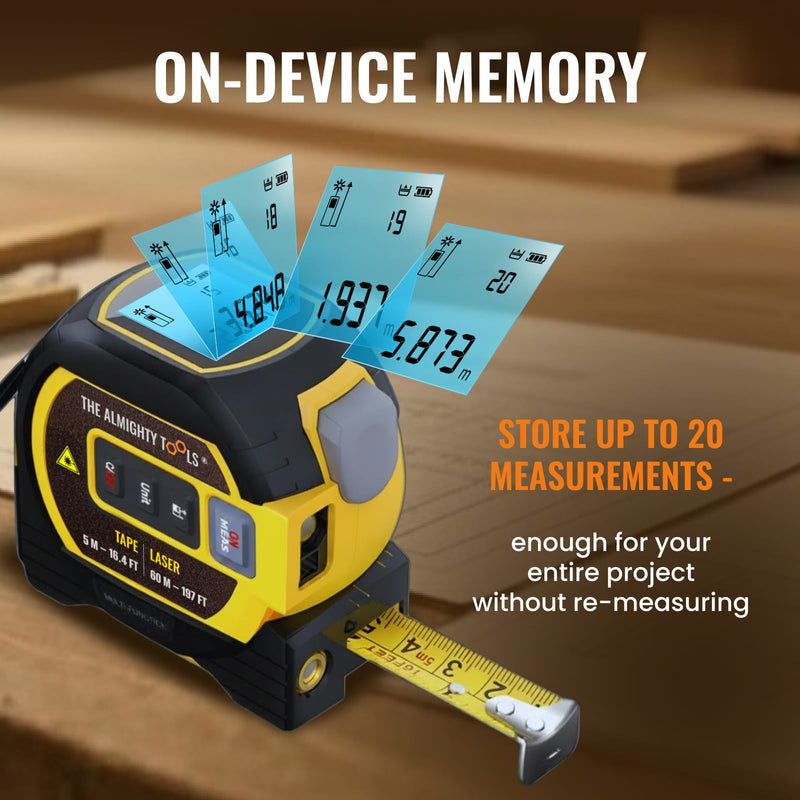 The Almighty Ruler Laser Tape Measure | Laser Distance Measurer, Heavy-Duty Tool with Cross Marking Feature, Smart Range Finder, Easy-Read Display, Ft & Metric Measurement | 131 ft | 43 yd | 40 m 40m Yellow