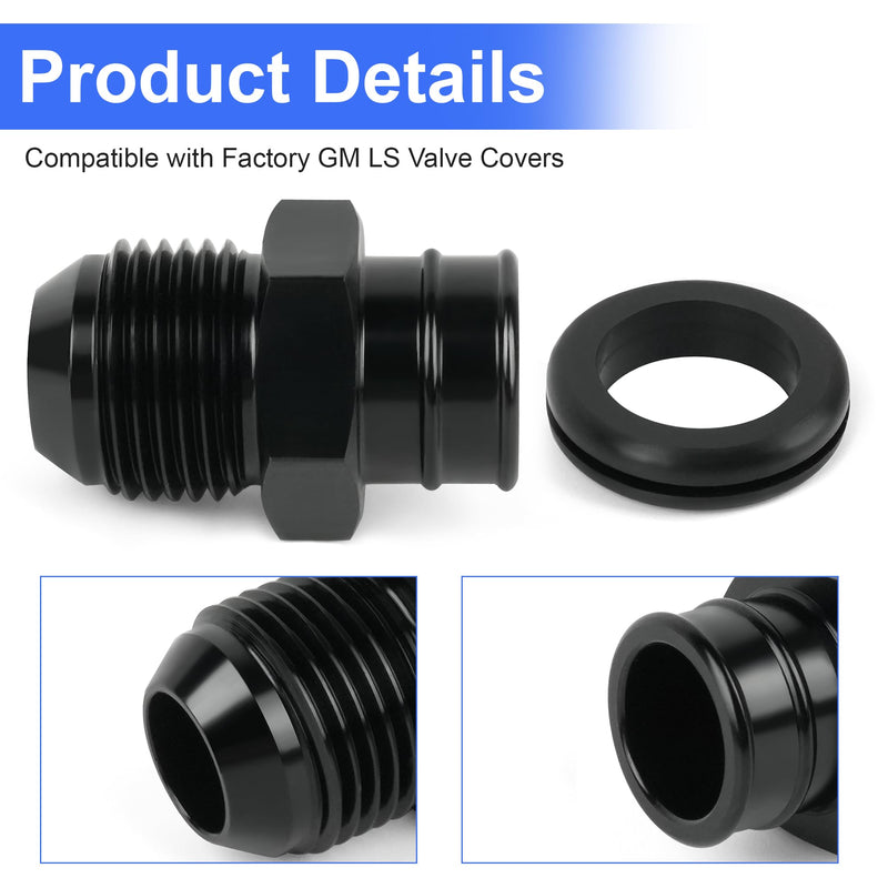 10AN Aluminum Push fit Valve Cover Grommet for GM LS Engines - Black with Sealing Grommet‌