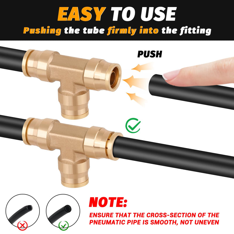 1/4" Tee Union Push to Connect Fittings， 4PCS DOT Approved Air Fittings Brass Air Brake Line Fittings，Quick Push in Union Fittings for Trucks Trailers Industrial Workshops 1/4 Inch DOT Union Tee