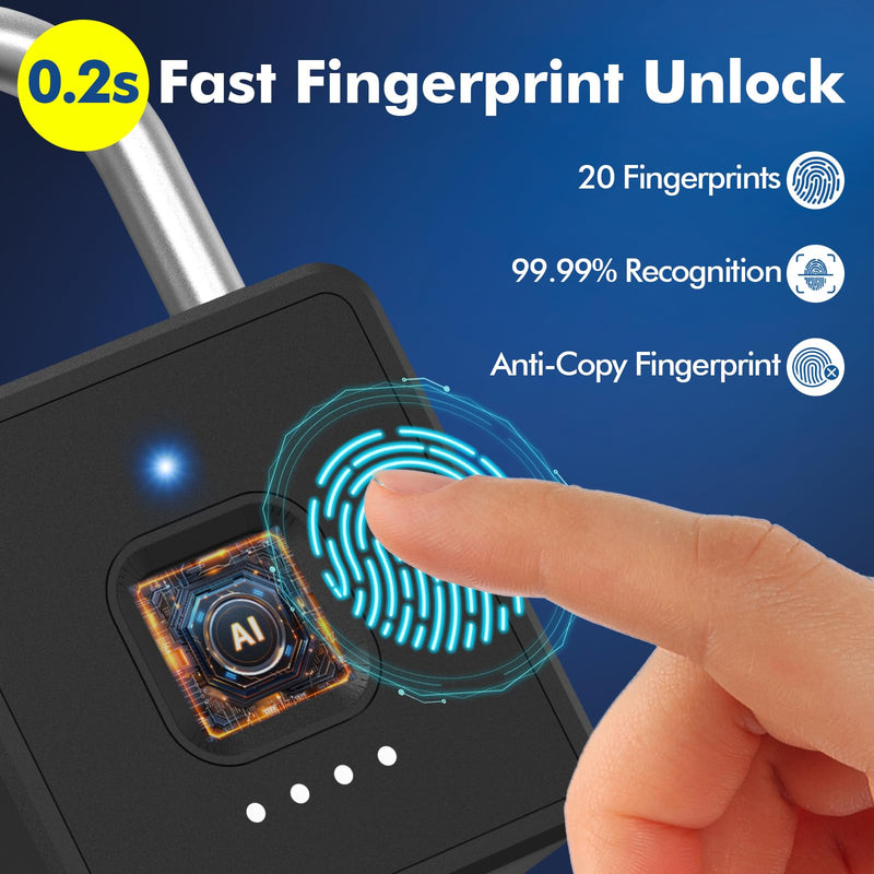 Fingerprint Padlock with Code,Combination Padlock Gym Locker Lock,Smart Padlock with Fingerprint Gym Lock Waterproof for Outdoor Gate Fence Shed Storage Gym Locker School