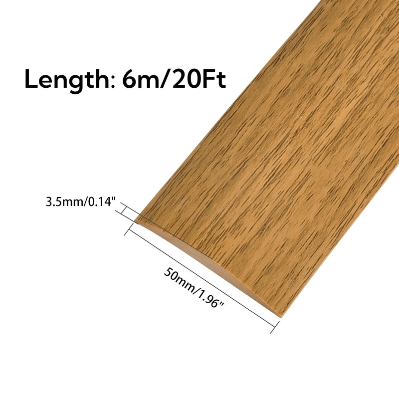 Vinyl Floor Transition Strip, Self Adhesive Floor Cover Strips PVC Laminate Threshold Strip Bar Flat Divider Strip for Floor Gaps, Doorways Threshold, Carpet, 2" Wide (Light Brown Wood Grain, 20Ft) Light Brown Wood Grain 1