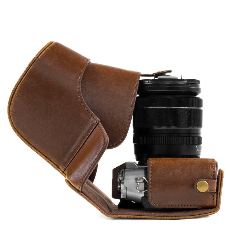 MegaGear MG982 Ever Ready Leather Camera Case and Strap for Fujifilm X-T30, X-T20, X-T10 (16-50mm / 18-55mm Lenses) - Dark Brown One size