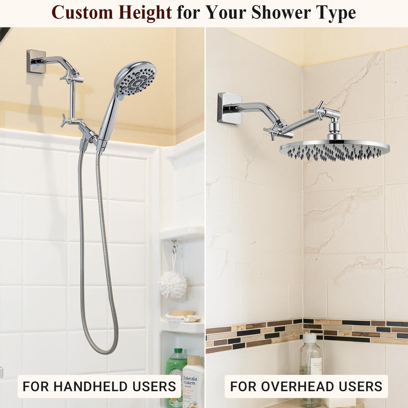 Brass 5 Inch Shower Head Extension Arm for Rain and Handheld Shower Head, Height & Angle Adjustable, Compatible with G1/2 Universal Connector | Easy to Install, Built to Last, Angle and Height Adjustable, Universal Fit Chrome 5 Inches