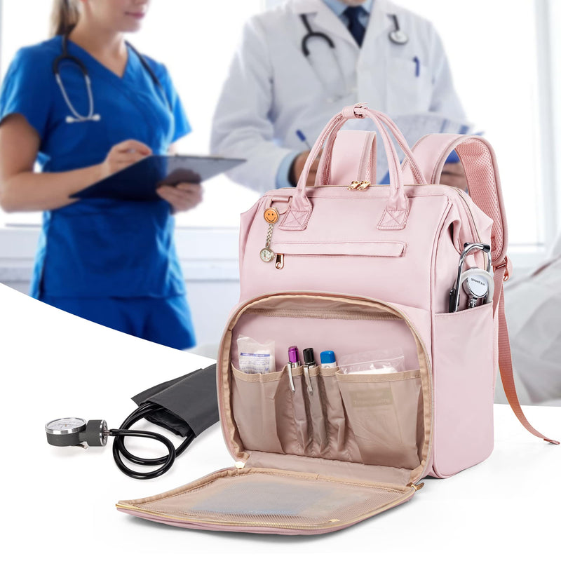 Fasrom Nurse Backpack, Nursing Clinical Bag with Laptop Sleeve, Pink | Medical Supplies Storage Bag, Multiple Pockets for Nurses, Nursing Students, Health Professionals, Empty Bag Only
