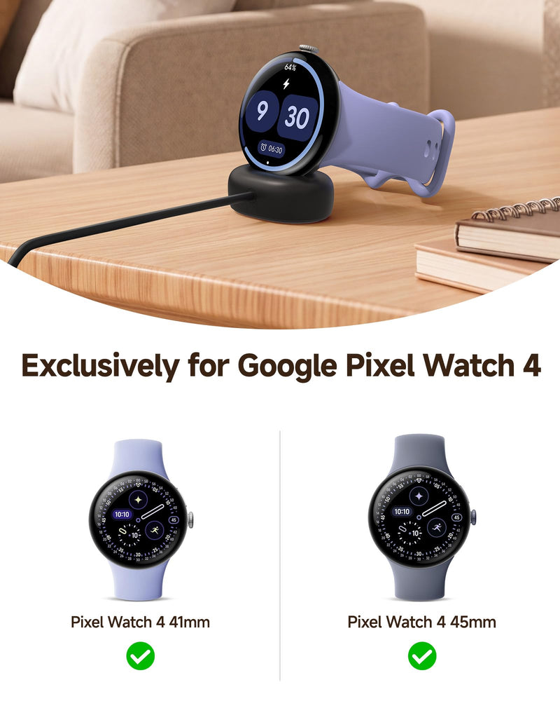 5W Charger for Google Pixel Watch 4, Fast USB-C Charging Dock for Google Watch 4 (41mm/45mm), Magnetic Charger Stand, 3.3ft USB-C Charging Cord, Black 1