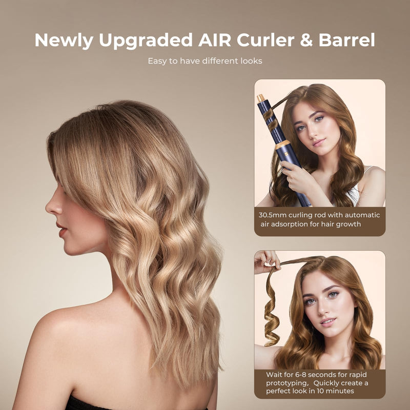  [AUSTRALIA] - Mogawave 5 in 1 Hair Styler Pro,1000w Air Styler | 60000RPM Hair Dryer Brush, Left&Right Hair Curler,3 Wind Speed and Temperature, Multi-Styler for Drying Curling Blue
