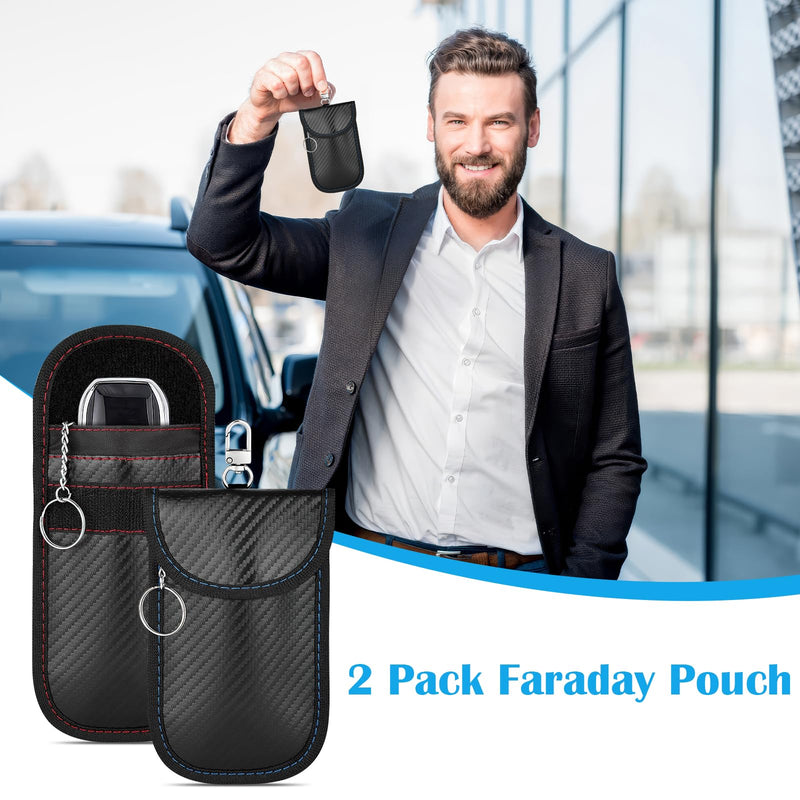 2 Pack Faraday Key Fob Protector, Premium Car RFID Signal Blocking Pouch, Secure Faraday Bag for Car Key Fob, Anti-Theft Case (Red+Blue, Small) Red+Blue