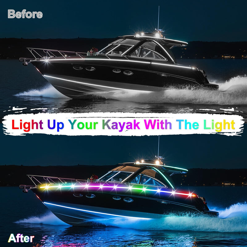 26 Ft Kayak Paddle Board Lights, Battery Operated Led Boat Interior Lights with Remote Control, 16 Light Colors & 7 Modes Waterproof Led Light for Boats Kayak Yacht Pontoon 26ft