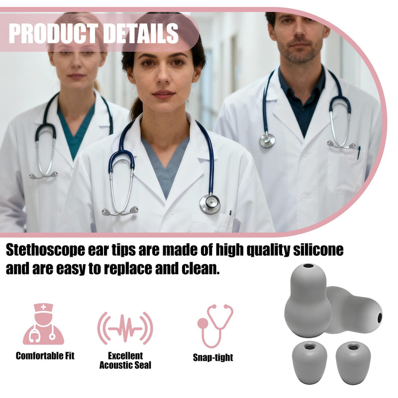 Stethoscope Ear Tips Replacement for Littmann Stethoscopes,Compatible with Littmann Eartips,Ear Piece,Replacement Parts for Classic III,Cardiology 3/4&IV,Small/Medium,4 Pcs,Silicone Earplug (Grey) Grey