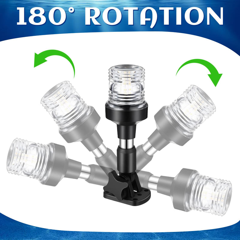 Rossesay Boat Stern Light Set White LED Marine Anchor Light with Base, 2 Pcs Red and Green Navigation Lights LED Anchor 3nm 360° Fold Down Stern Lights for Pontoon, Fishing, Bass 12-24v(6 Inch) 6 Inch