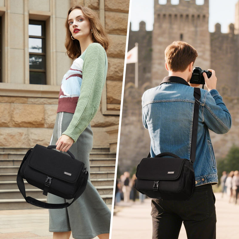 CADeN Camera Bag Case Shoulder Crossbody Bag Compatible for Nikon, Canon, Sony, DSLR SLR Mirrorless Cameras and Lenses (1.0 Black, Large) 1.0 Black