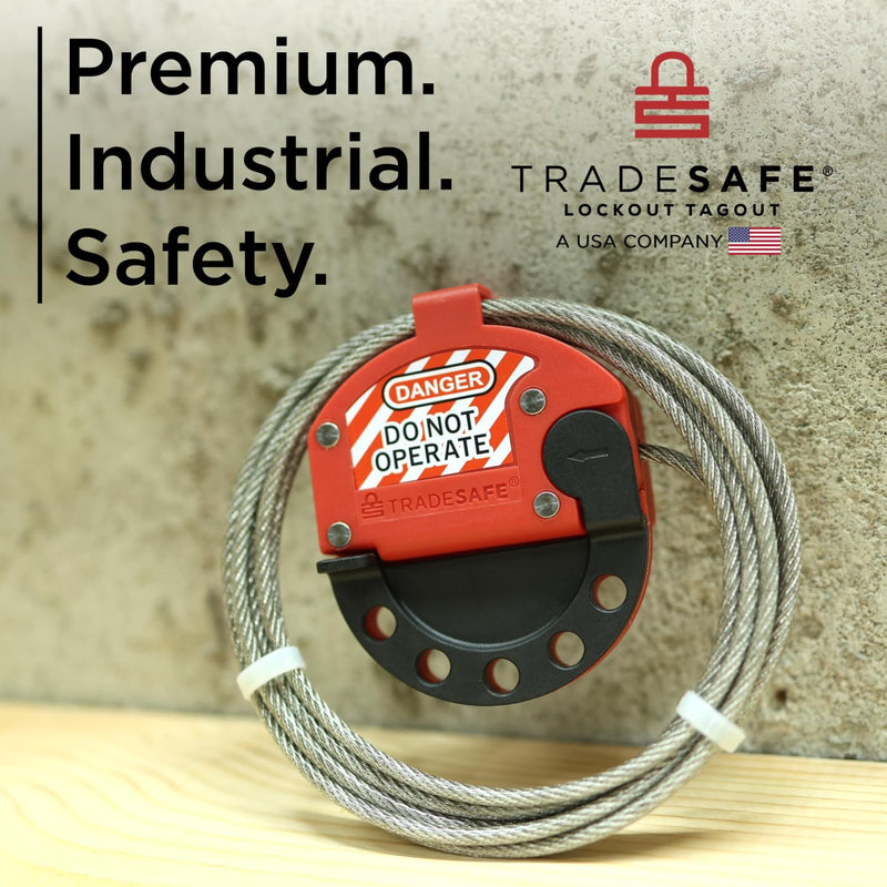 TRADESAFE Lockout Tagout Adjustable Cable Lock - 10 ft Steel Cable Lock | Uv-resistant Pvc-coated Steel Cable, Non-conductive Nylon Body, Secures With Up To 5 Loto Padlocks