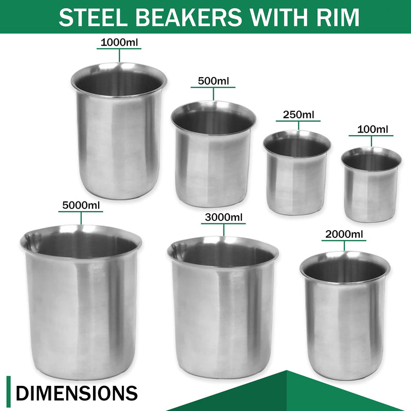 Stainless Steel Lab Beakers with Rim, Low Form, 1000mL 1000 mL