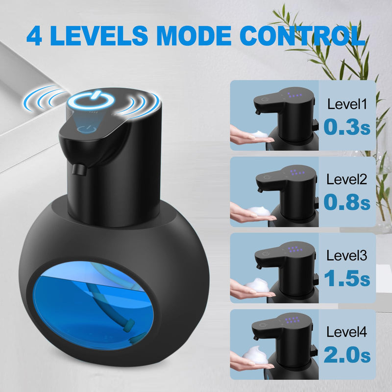 Automatic Foaming Soap Dispenser 15oz/420ml Foaming Hand Sanitizer Touchless Wall Mount with 4levels Adjustable Free Touch Electric Soap Dispenser Rechargeable with Sensor for Kitchen Bathroom Black 1