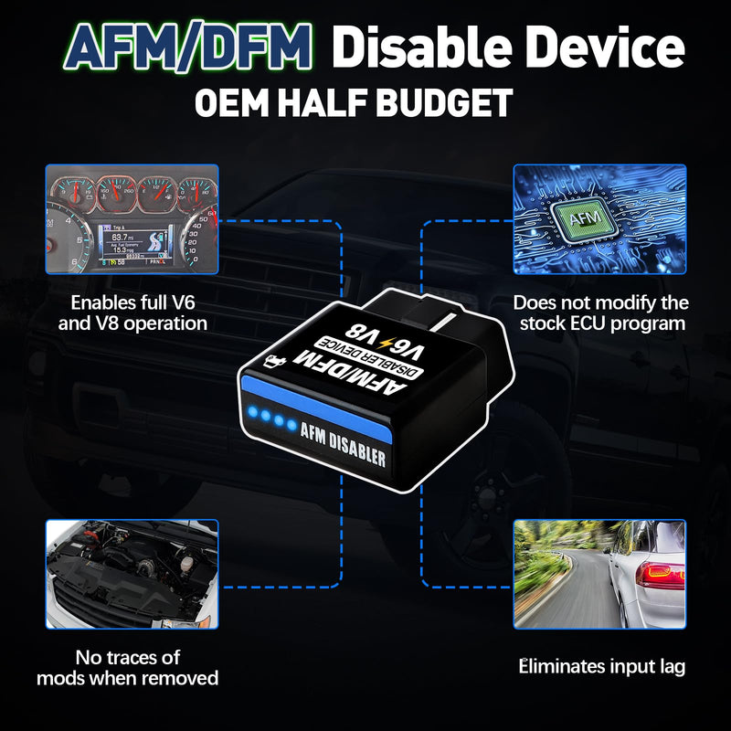 AFM/DFM Disabler Active Fuel Management Disable Device Compatible with V6 V8 GM Motor Chevy Suburban Silverado Tahoe Sierra Yukon XL 5.3 RA003 AFM Disabler Black