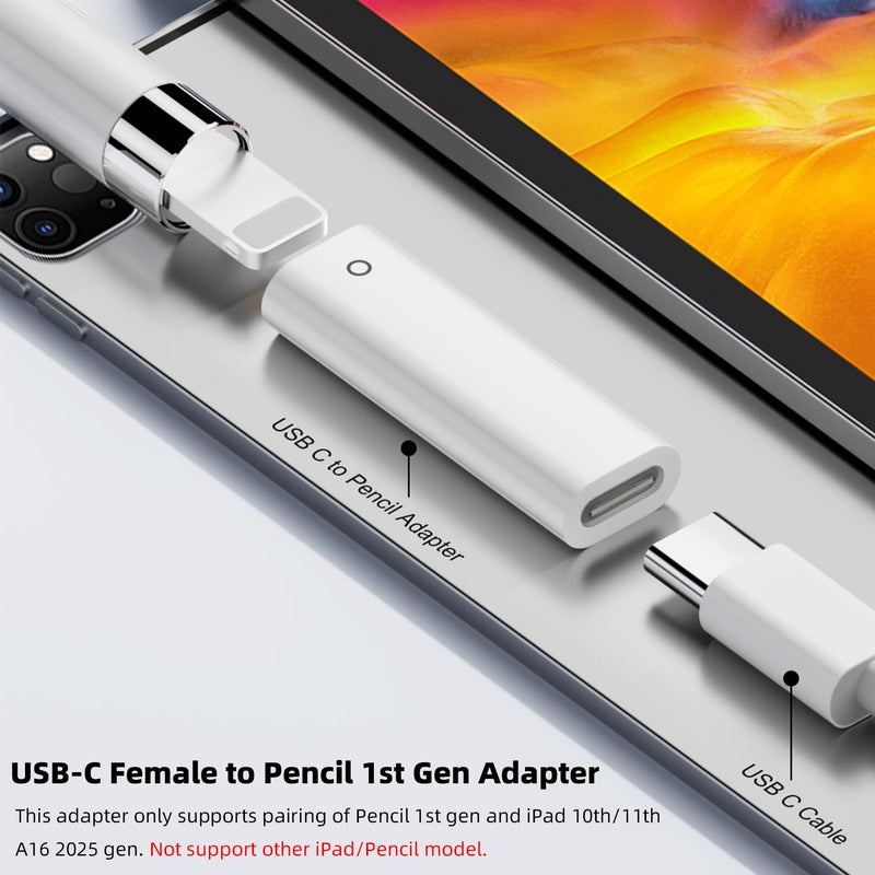 AreMe 2 Kinds of USB-C to Pencil (1st Generation) Adapter, White | Type C to Pencil Adapter for Apple iPad 10th/11th A16 2025 Gen, Type C Pencil Charging Dongle Connector
