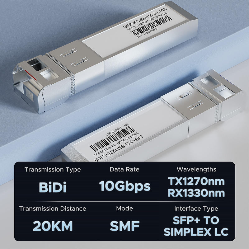 1 Pair 10G SFP+ BIDI Transceiver, LC Single Mode SFP Module SMF, 10GBASE-BIDI 1270nm/1330nm, Up to 20Km, for Switch, Router, Firewall, Network Card, Media Converter etc 10G SMF SFP+ to Simplex LC