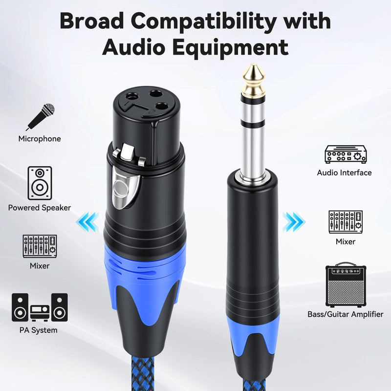 OTraki Balanced Audio Cord 6.35mm (1/4") TRS to 3-Pin XLR Cable 5.9ft | 2 Pack Microphone Cables Nylon Braided 3-Pin XLR Female to 6.35mm 1/4" TRS Audio Cord for Dynamic Microphones Blue 6ft