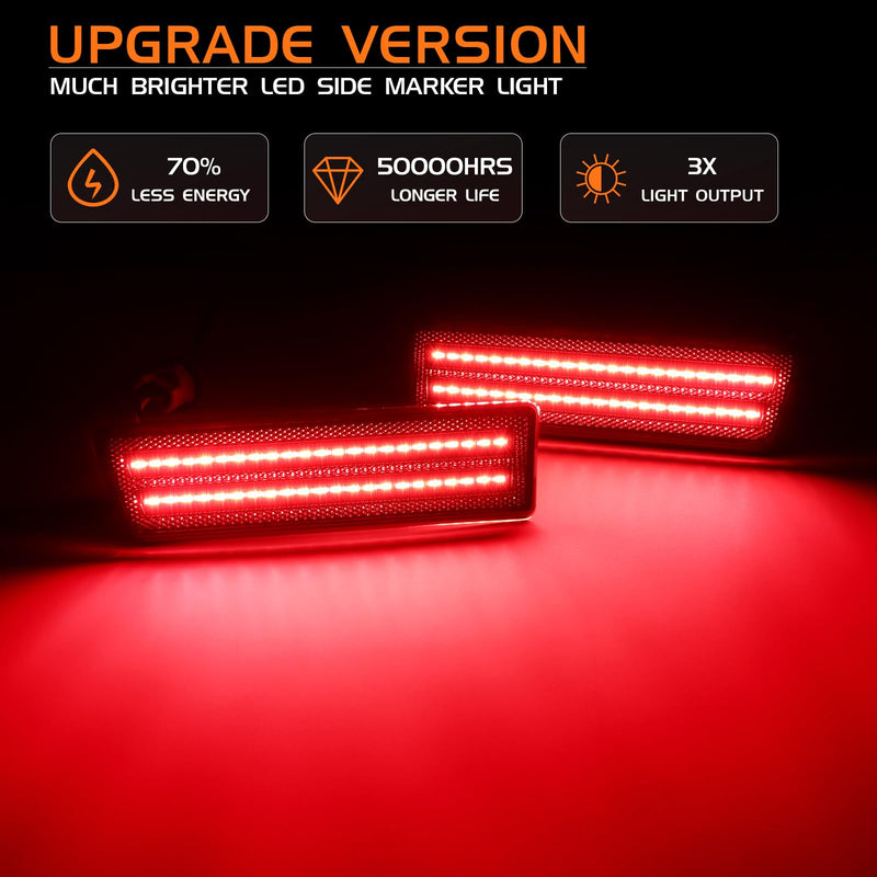 LED Side Marker Lights for 2010-2013 Ford Transit Connect Rear Bumper Marker Reflectors Lamps, Smoked Len Red