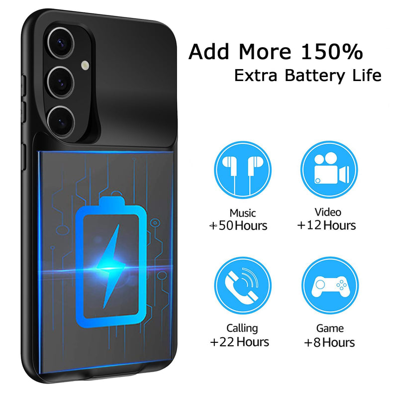 Battery Case for Galaxy S25 FE, Upgraded 12000mAh Battery Pack Rechargeable Charger Case with Wireless Charging Compatible for Galaxy S25 FE (6.7 inch) External Charging Case (Black)