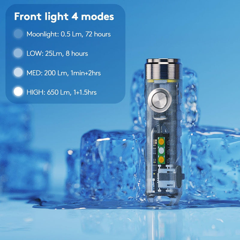 RovyVon Aurora A7 G4 Keychain Flashlight, USB C Rechargeable Max 650 High Lumen Flashlights Super Bright with EDC Small Size, 8 Mode, Glow Blue, Perfect for Gift Camping Emergencies Outdoor