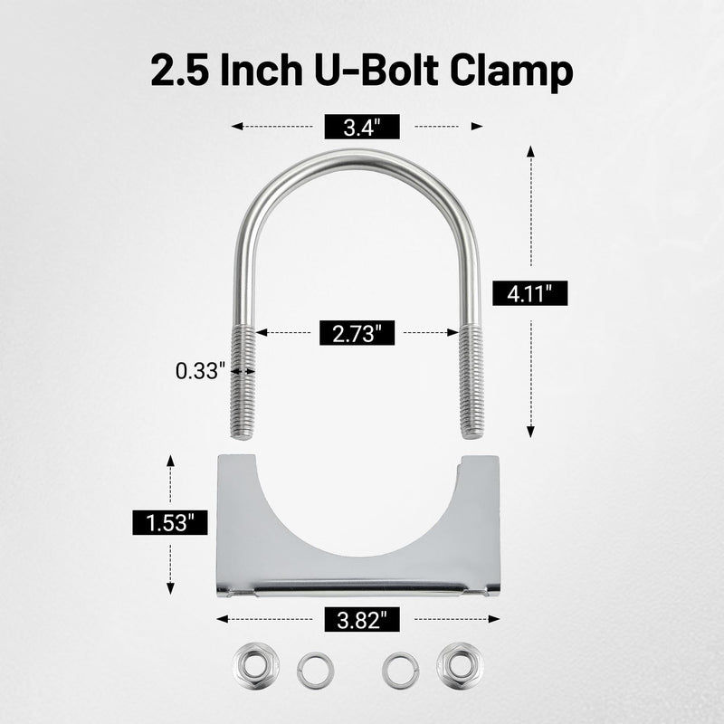 EVIL ENERGY 2.5" Heavy Duty U Bolt Exhaust Clamp, 2 1/2 Inch Stainless Steel U Muffler Clamps, Saddle Style,2PCS 2.5"