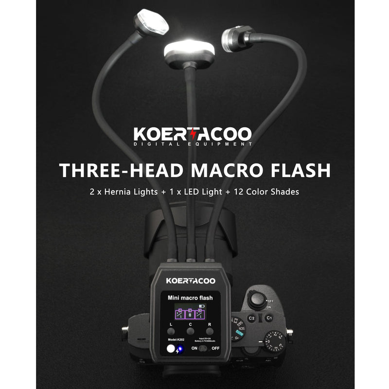 Triple Macro Flash, 2 Xenon (5600K),1 x LED Solid Light (6500K). | With Extended Arm for Insect and Plant Macro Photography, Compatible with Sony, Canon, Nikon and Fujifilm.