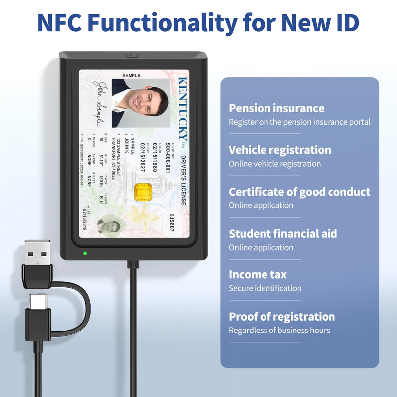 NFC Smart Card Reader, Contact & Contactless ID and Bank Chip Card Reader | CAC Reader for DOD Military, 2-in-1 USB-A/USB-C, for Windows/Mac/Android/Linux