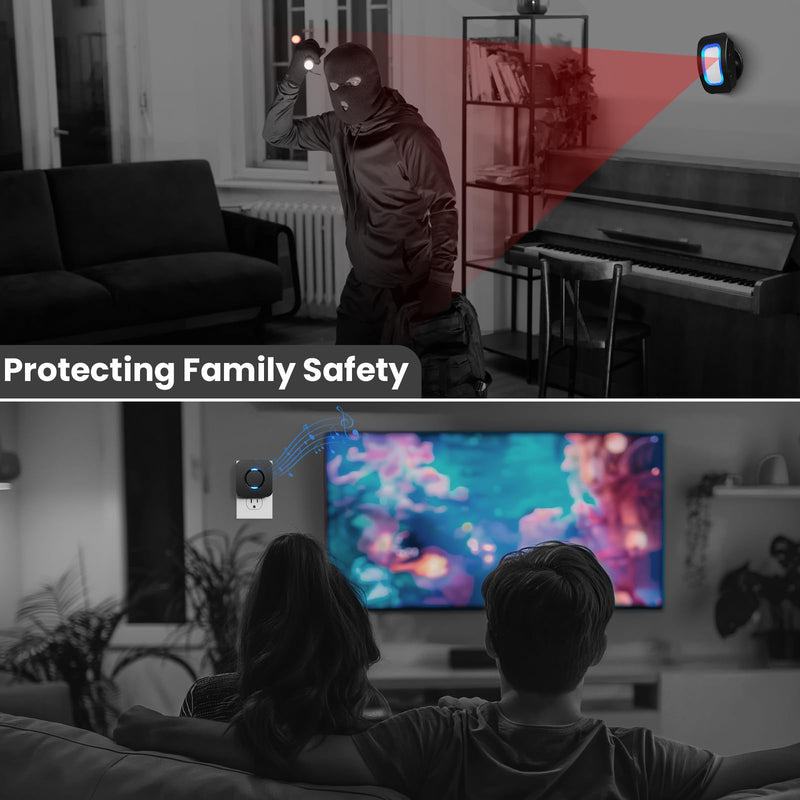 Wireless Motion Sensor LED Light - Motion Detector Alarm Chimes Door Sensor with 500 FT Range Security Alert Monitor System for Home, Business, Store, Office, School A 1 Receiver+1 Sensors