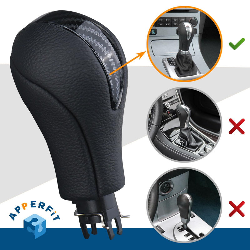 APPERFiT Gear Shift Knob for Automatic Transmission Gear Shifter 34910-JK03A 34910-1LA6C Compatible with Infiniti EX35 FX35 FX50 G25 G35 G37 Q60 QX50 QX56 QX70 Black & Carbon Fiber