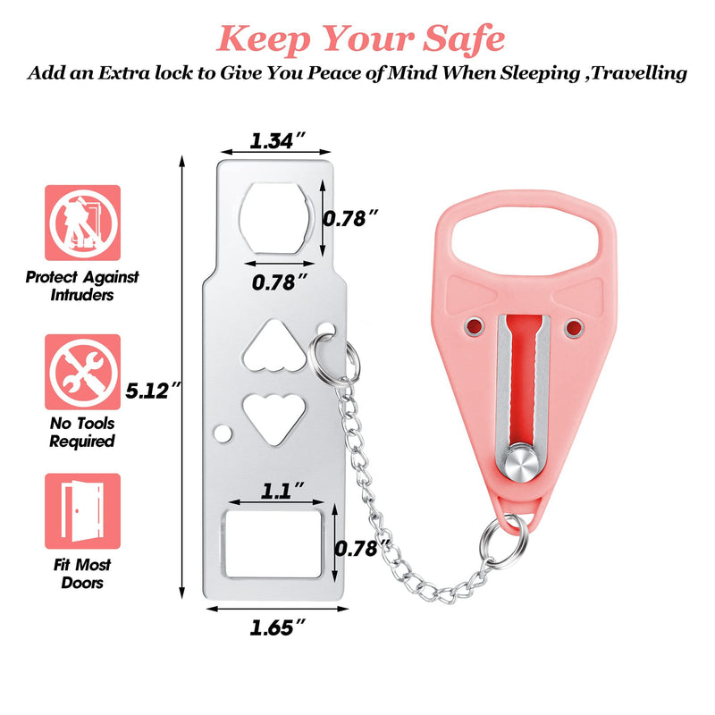 AceMining Portable Security Door Locker Travel Lockdown Locks for Additional Safety and Privacy Perfect for Traveling Hotel Home Apartment College-Pink(2 Pack) 2 Pack