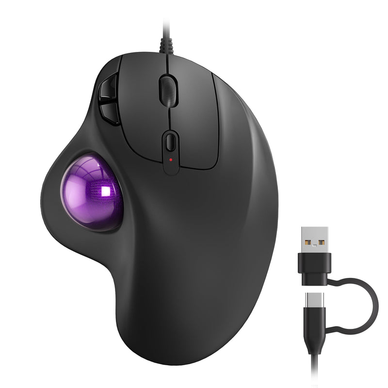 Nulea M509 Trackball Mouse Wired, Ergonomic Design, Easy Thumb Control, Precise & Smooth Tracking, 2-in-1 Interface (Type A &Type C), Compatible for PC, Laptop, Mac, Windows(Purple). B-Purple