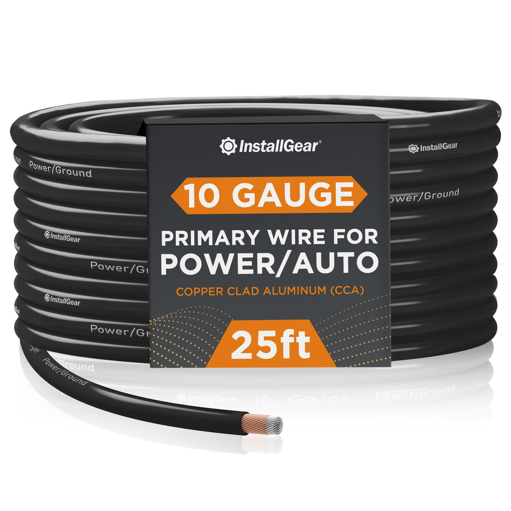 InstallGear 10 Gauge Wire (25ft) Copper Clad Aluminum CAA - Primary Automotive Wire, Car Amplifier Power & Ground Cable, Battery Cable, Car Audio Speaker Stereo, RV Trailer Wiring Welding Cable 10ga