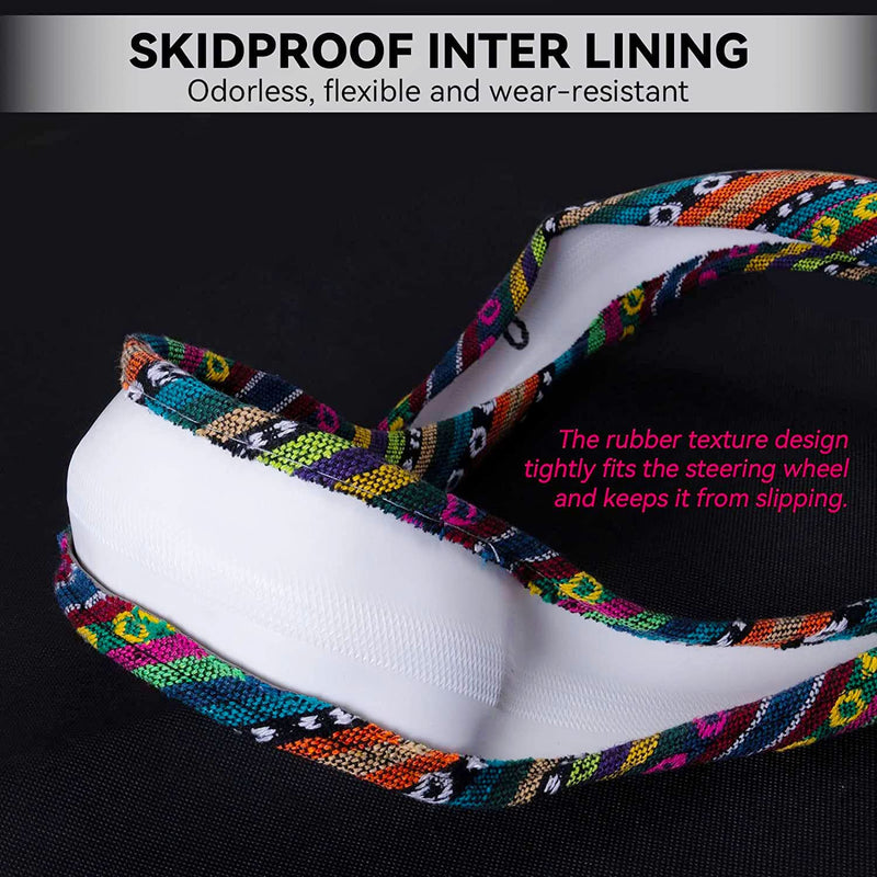 Boho Steering Wheel Cover Elastic Microfiber for Women, Universal Fit 15 inch Car SUV, Hippie Style Protector Cover, Anti-Slip, Breathable, Absorbing Sweat - 01 Colorful