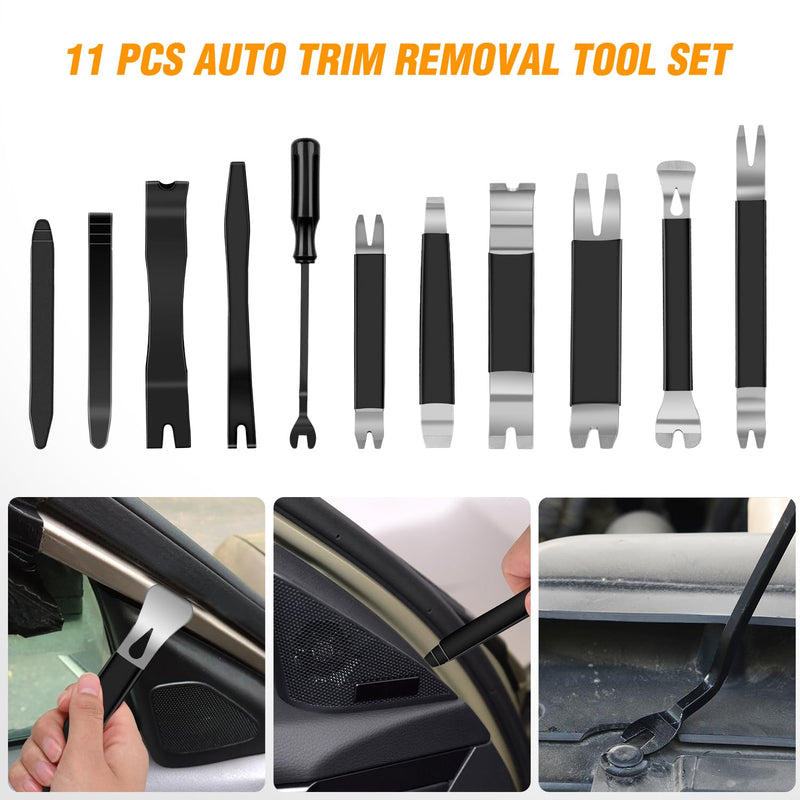 GOOACC 11PCS Trim Removal Tool Kit, Metal & Nylon Pry Tools Set for Car Door Panel, Dashboard, Audio, Clips, Fastener Remover w/Storage Box – Black