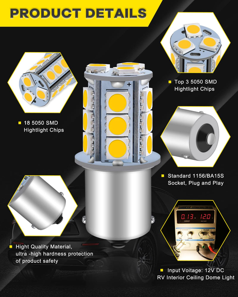 Qoope 1156 LED Bulb Warm White 1141 LED Bulbs RV Light Bulbs Interior 1073 7506 1003 BA15S Bulb for 12V Camper Travel Trailer Boat Motorhome Interior Lights, Pack of 10 10PCS