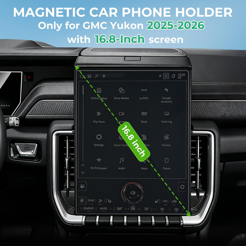 Car Phone Holder for GMC Yukon/Yukon XL 2026 2025 with 16.8-Inch Screen, 360° Rotation Magnetic Cell Phone Mount, Compatible with Magsafe, Does Not Affect Air Vent, Black Fit for 2025-2026 Yukon/Yukon XL, 16.8-Inch