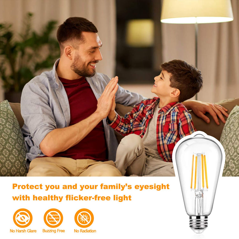 12Packs ST64 Large Vintage LED Edison Bulbs, 60W Equivalent 7W, 800Lumens, Dimmable Antique LED Filament, 2700K Warm White, E26 Medium Base Light Bulbs High Brightness Clear Glass for Bedroom Office Soft Warm White