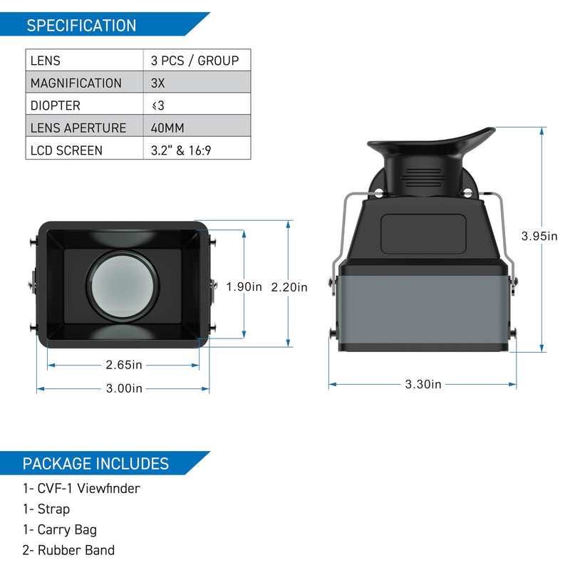 Kamerar CVF-2 LCD Viewfinder 3X Magnifier for 3.0" and 3.2" LCD Screen for Canon, Nikon, Pentax, Sony DSLR