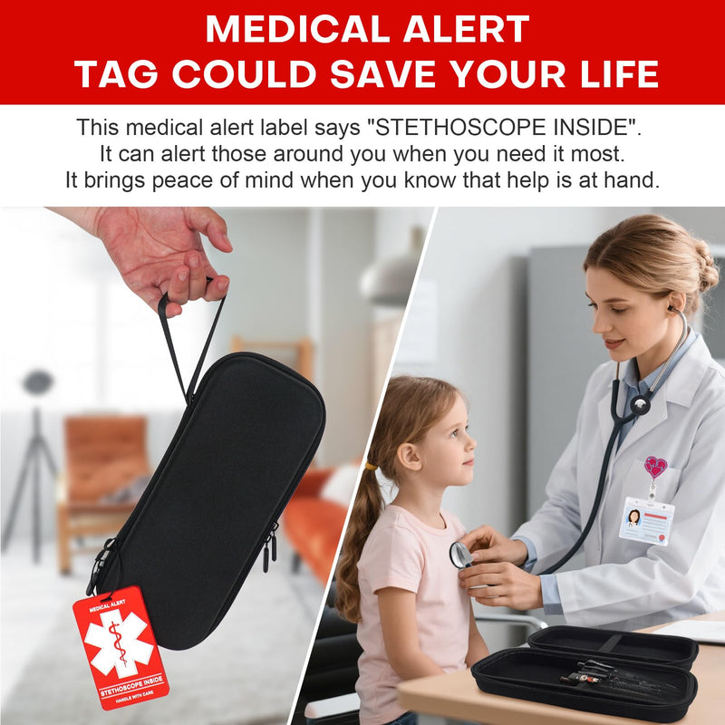 MGZNMTY 6 Pcs Stethoscope Case Kit, Perfect Nurse Gift Include Hard Stethoscope Case for 3M Littmann Classic III, AirTag Holder, Medical Alert Label, ID Card, Nurse Badge Clip, Carabiner (Black) Black
