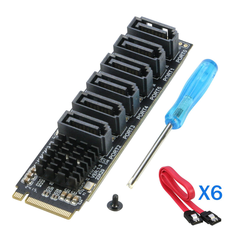 M.2 to SATA 3.0 Adapter [6-Port], RIITOP M.2 NVMe to 6 Ports SATA III Expansion Card Adapter 6Gbps with Chipset ASM1166 NVMe to 6 SATA