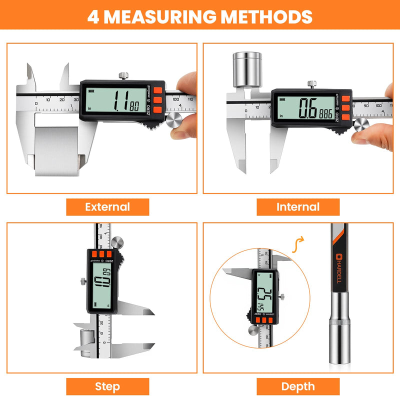 HARDELL Digital Caliper, Rechargeable Digital Caliper with Power Display, 6 inch Caliper Measuring Tool with Large LCD Screen, Digital Micrometer with MM/in/F Conversion for Jewelers/Woodworkers/DIY